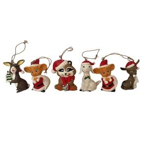 VINTAGE CRITTER lot BUNNY BEAR RACCOON GOAT MOUSE DEER CHRISTMAS ORNAMENT lot #6